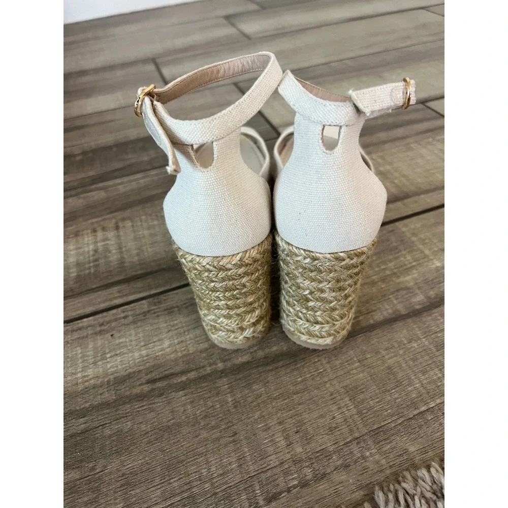 Stuart Weitzman Canvas Espadrille Wedge Sandal Ankle Strap Platform size 9